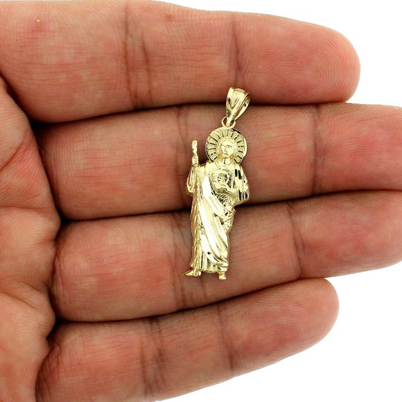 Real 10K Yellow Gold Diamond Cut Saint Jude Pendant